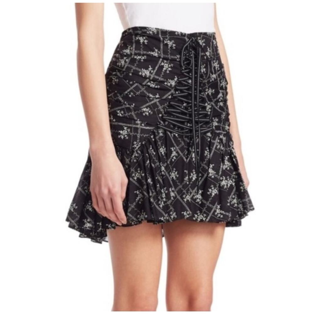 Cinq A Sept Amelia Floral Lace Up Black Cotton Blend Mini Skirt US 00
